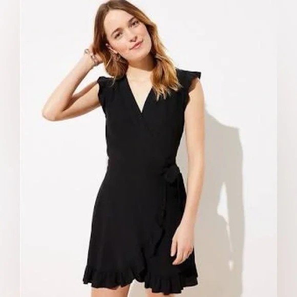 LOFT Black Wrap Skort Romper - Picture 2 of 3